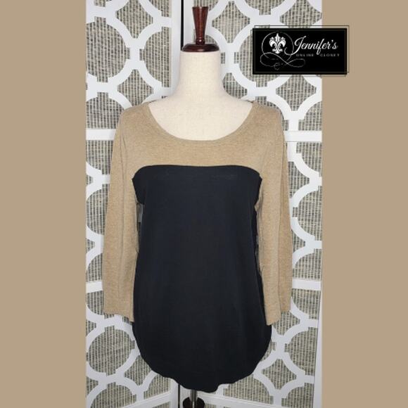 Jones New York Sport Women's Black and Tan 3/4 Sleeve Pull Over Sweater Size L - Picture 1 of 9